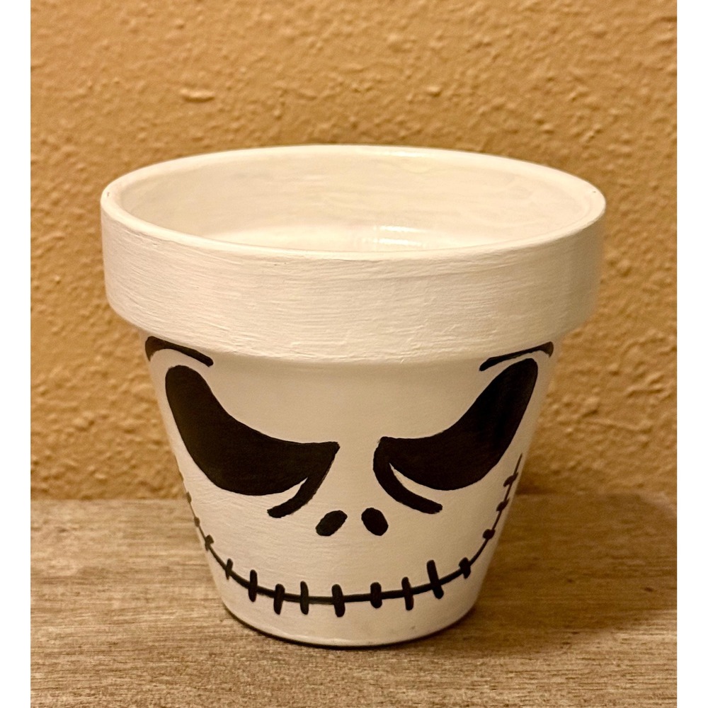 Jack Skellington Halloween Flower Pot 4" Handmade Glow in the Dark Nightmare